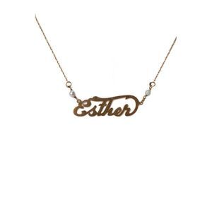 Designer Womens 13K Y Gold Pearl Accent Esther Nameplate Necklace 20" 2.6g